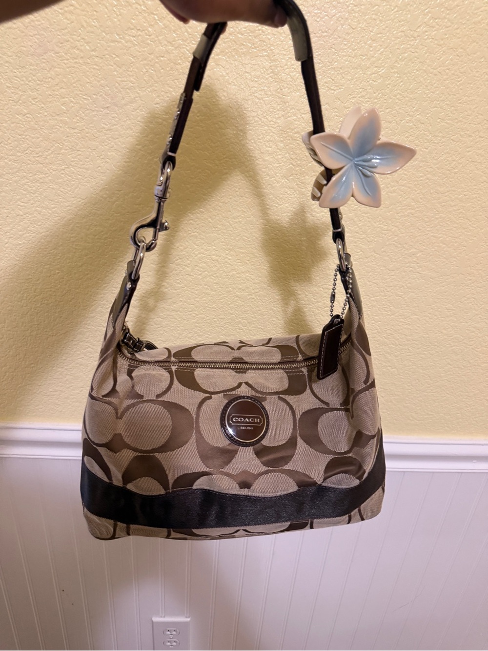 Vintage Coach Signature Canvas Hobo Bag in Khaki/Brown